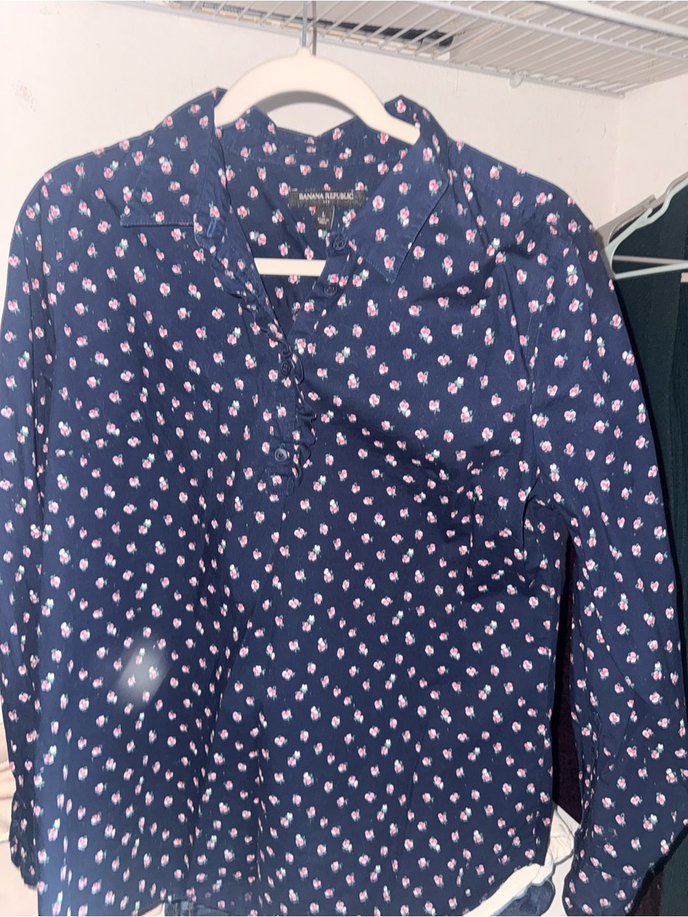 Banana Republic Navy Pink Floral Button-Front Blouse